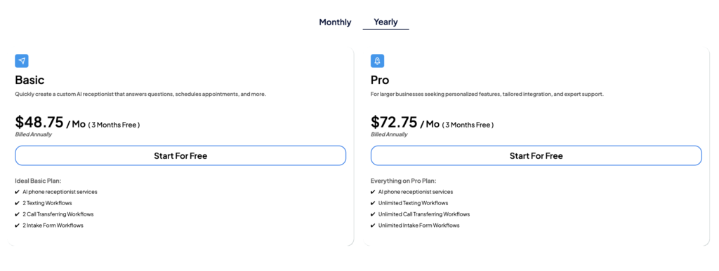 My AI Front Desk Pricing